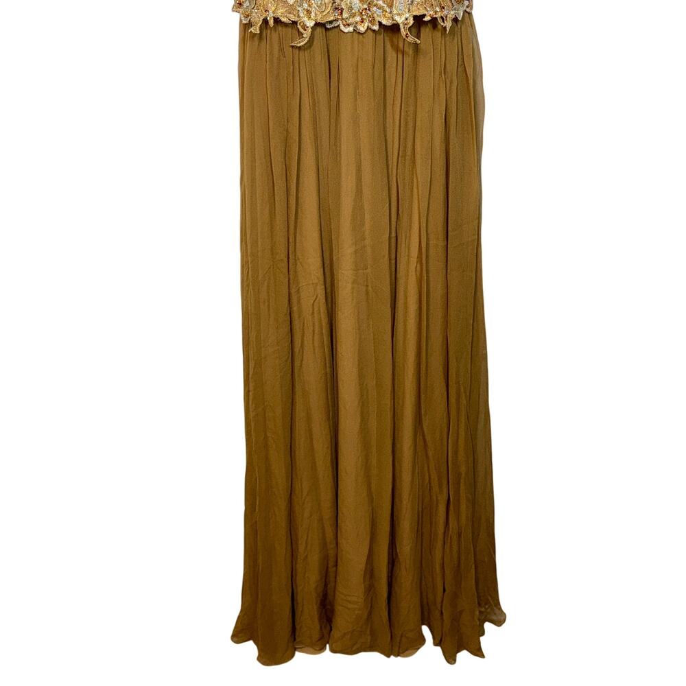 NWT Mandalay Brown Gold Lace Beaded Embellished Long Evening Gown Dress Size 6 - Picture 8 of 15